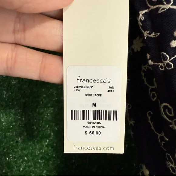 Francesca's Collection Gena Tie Back Embroidered Navy Puff Sleeve Mini Dress - Picture 13 of 16